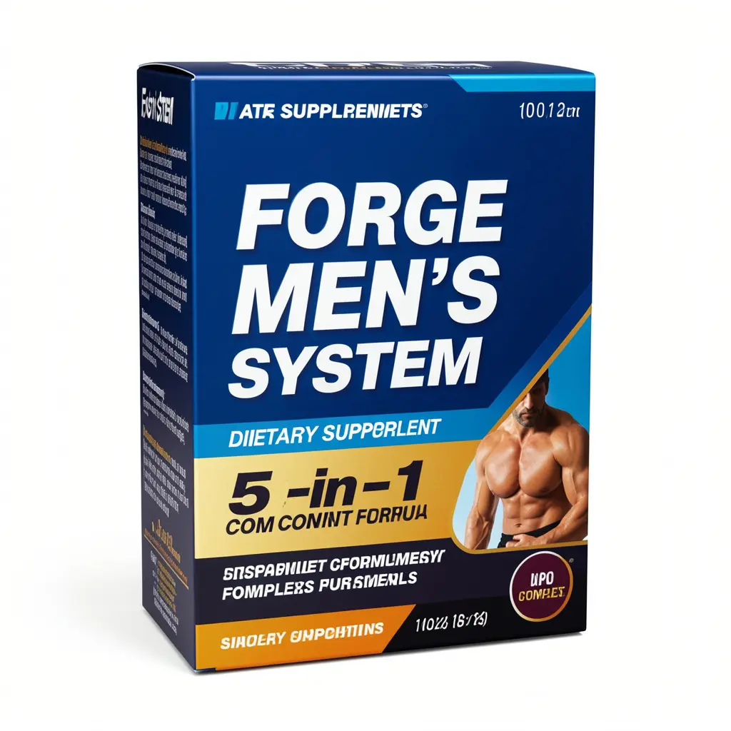 Forge Men's System dietary supplement package displaying the 5-in-1 complex formula